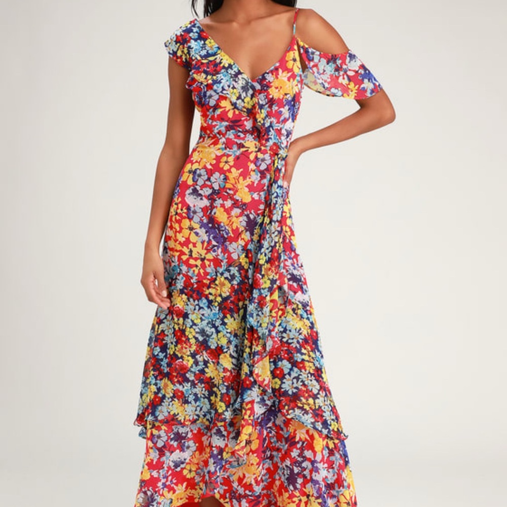 Lulu's Floral Maxi Dress - Red, Blue, Yellow